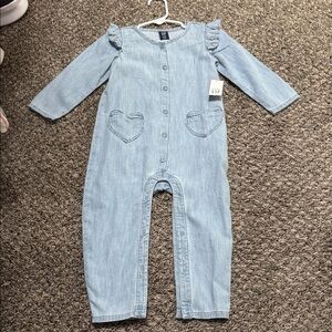 GAP Light Blue Kids Romper with Heart Pockets 18-24 months